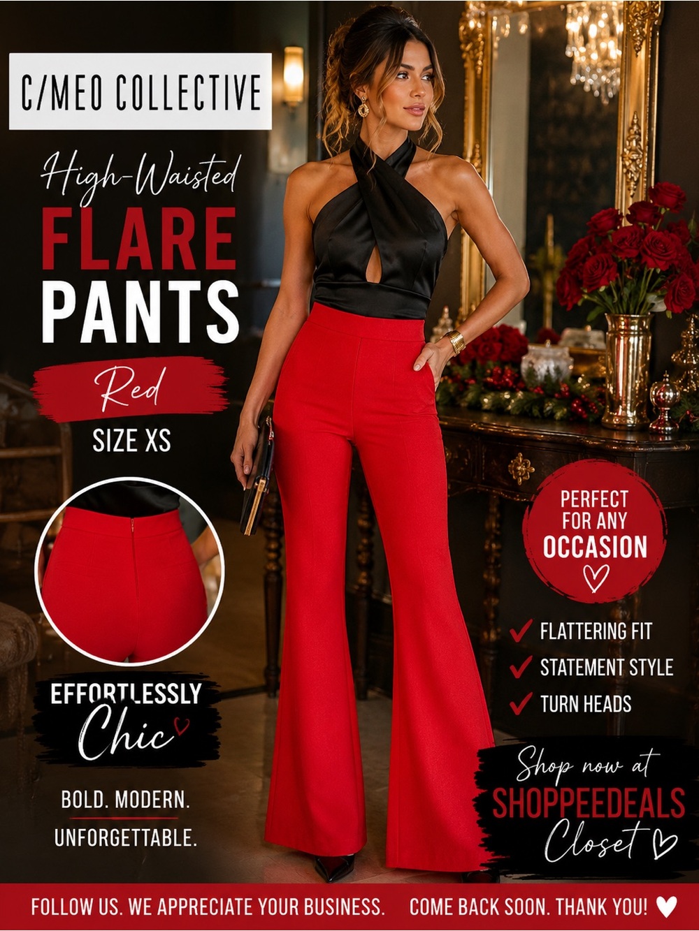 C/MEO COLLECTIVE Red High-Waisted Flare Pants | XS